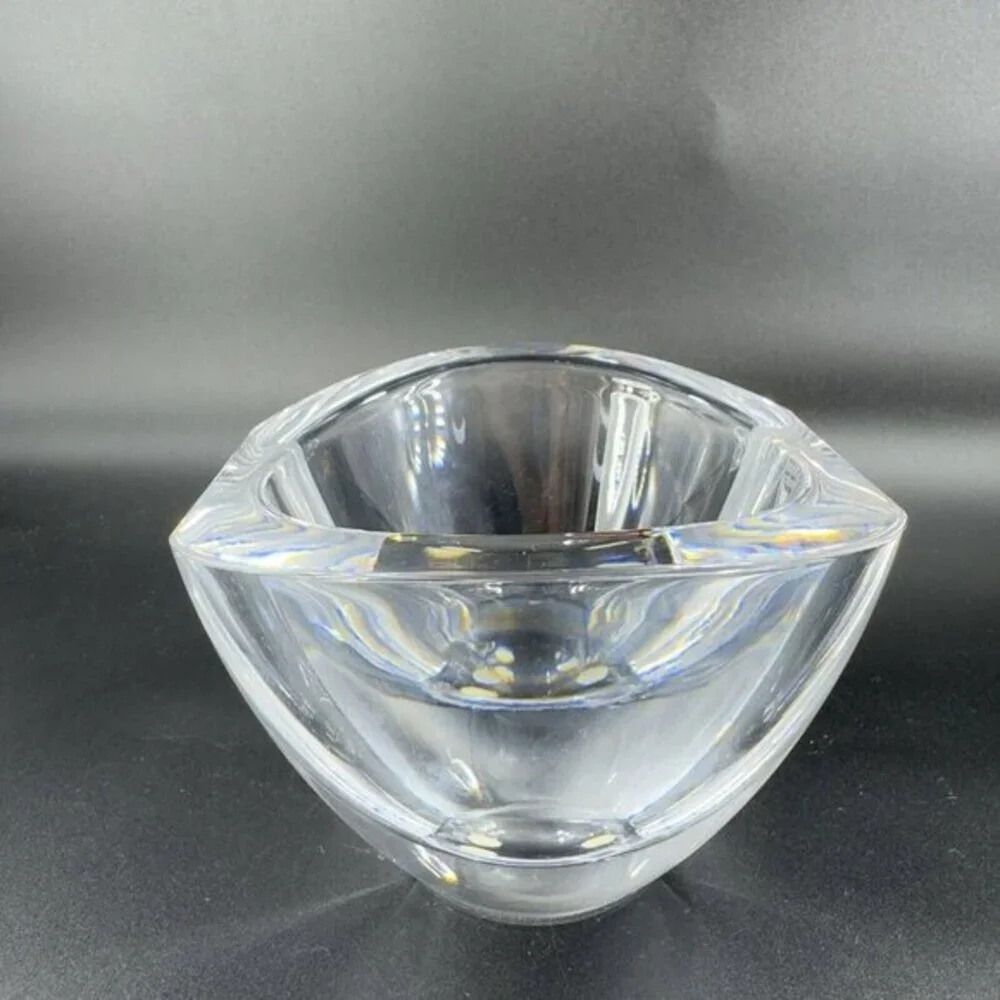 Orrefors Sweden Mirror Crystal Art Deco Bowl Dish Signed Clear Heavy Thick Glass